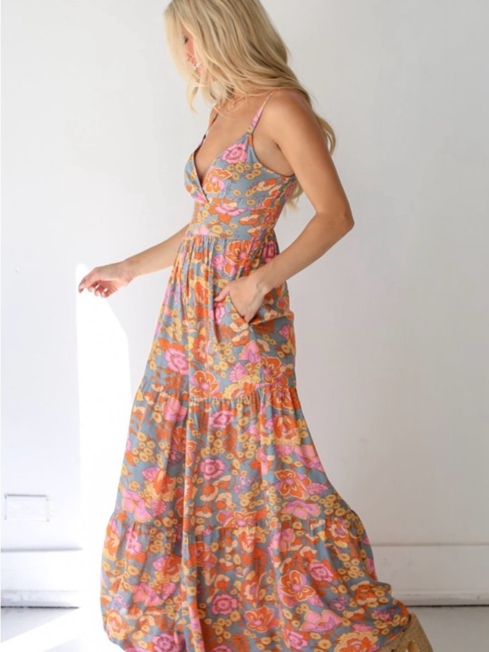 Floral boho wide leg jumpsuit - Pink & Orange - Picture 4 of 7
